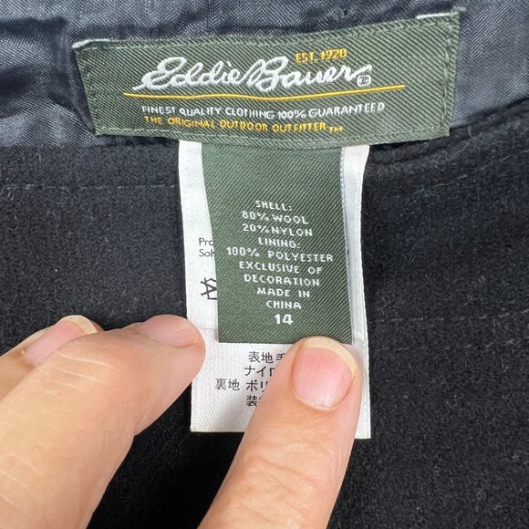 Eddie Bauer Black Wool Midi Wrap Skirt Four Button Closure Pockets Size 14 - Picture 4 of 6